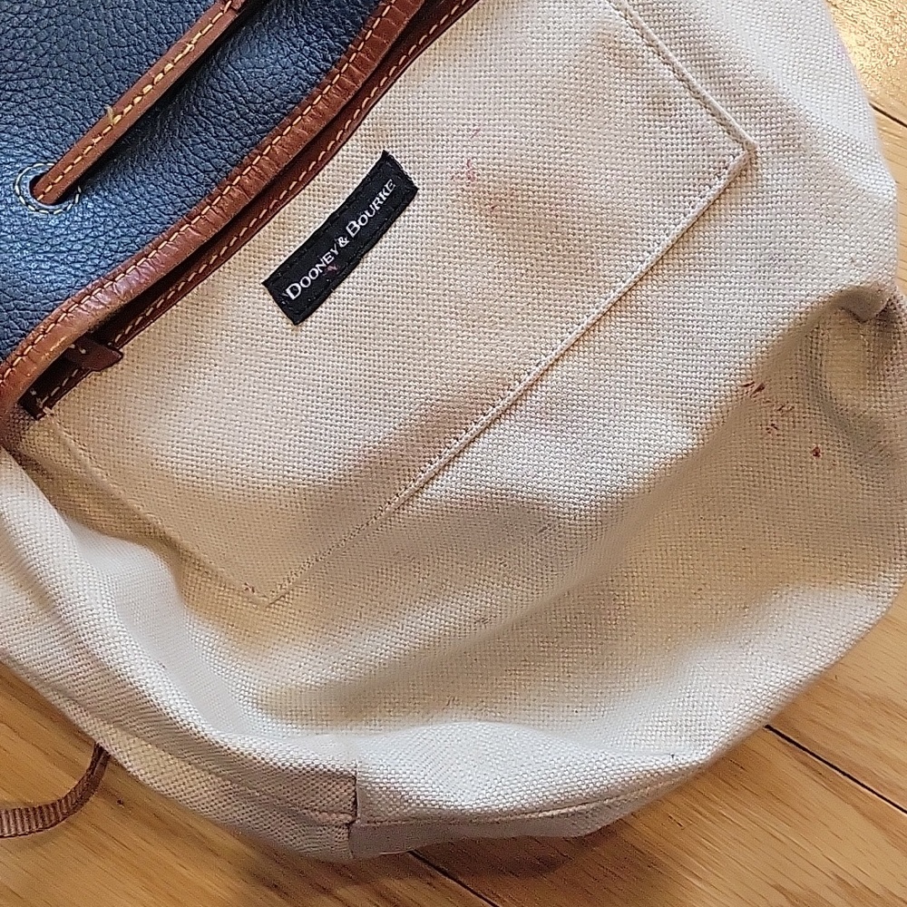 Dooney & Bourke Pebbled Leather Drawstring Bucket Bag With Gold Hardware & Charm - Picture 12 of 16